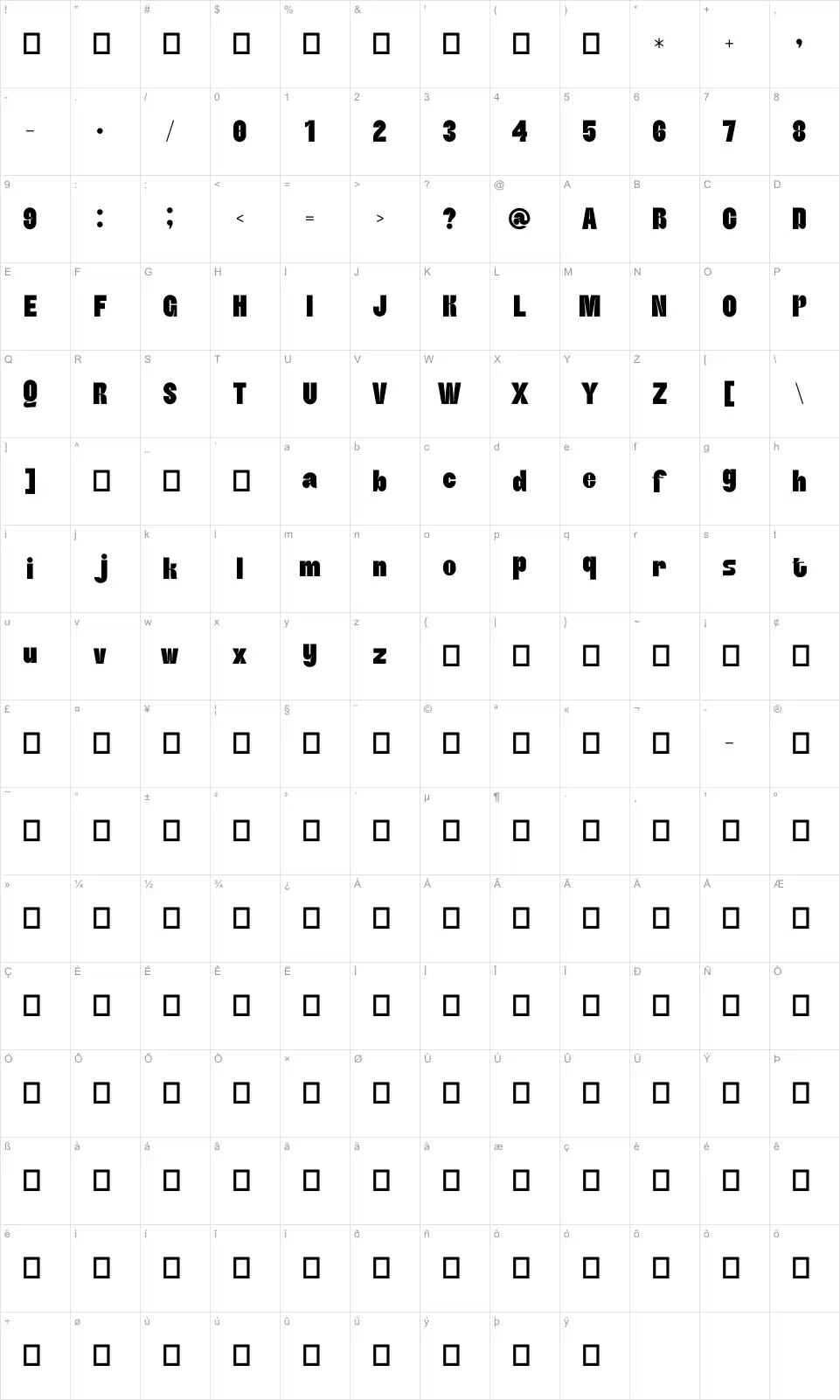 Monarfont character map