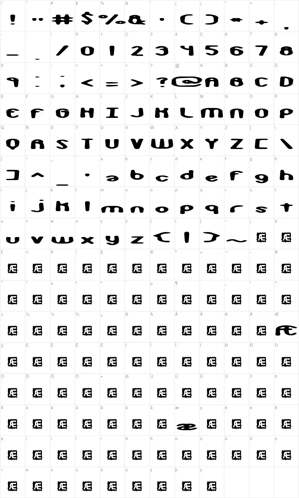 Monkey Phonics BRKfont character map