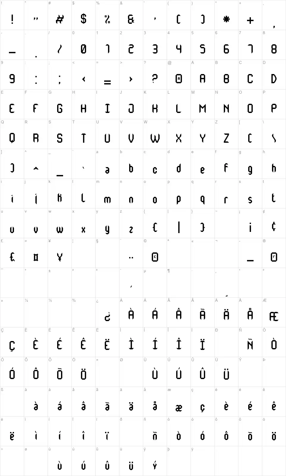 Monster of South Stfont character map