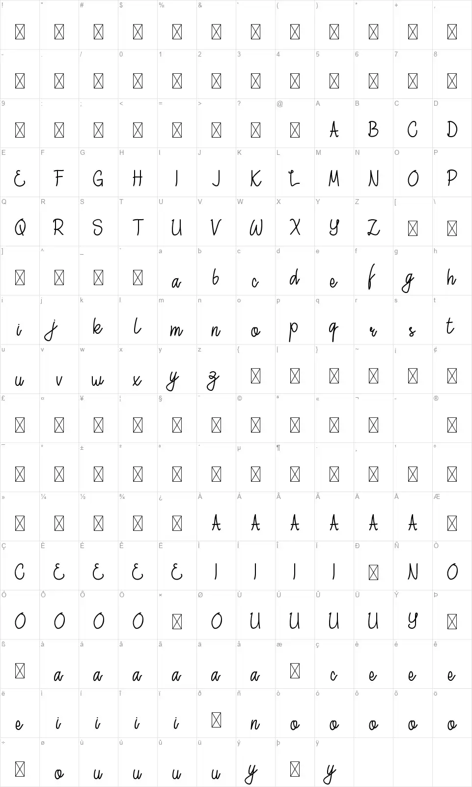 Moody Starfont character map