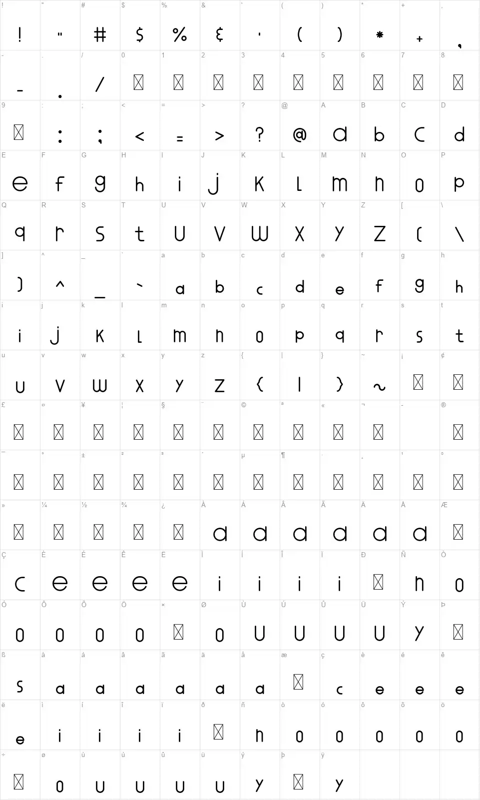 Moon Knightfont character map