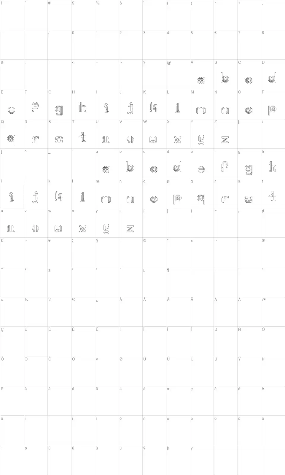 Moonlight Prismfont character map