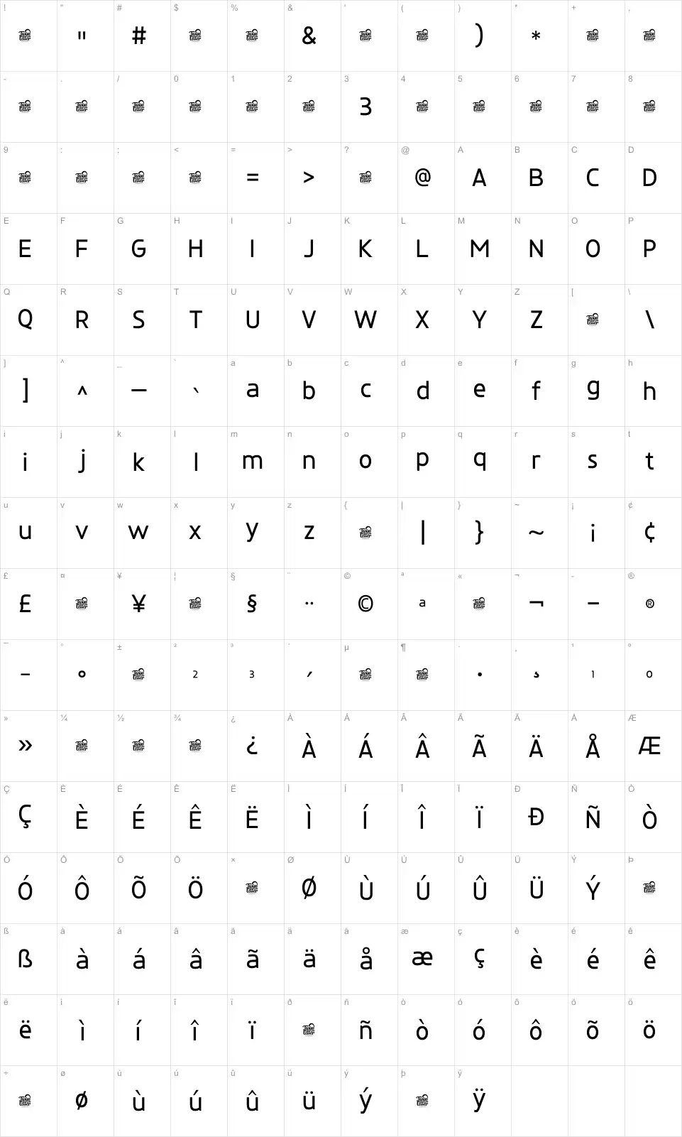 Morvetra TM Karakter haritası Morvetra TMfont character map