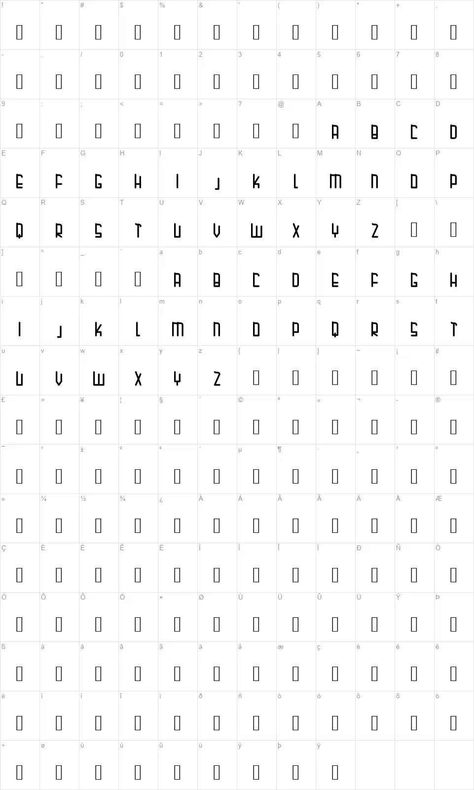 Mubarakfont character map