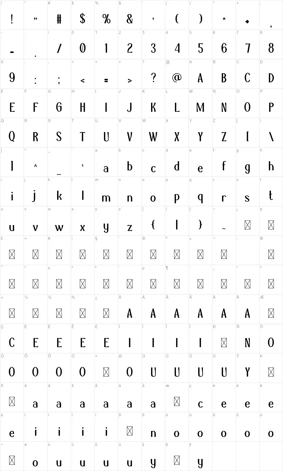 MUNOCH Karakter haritası MUNOCHfont character map