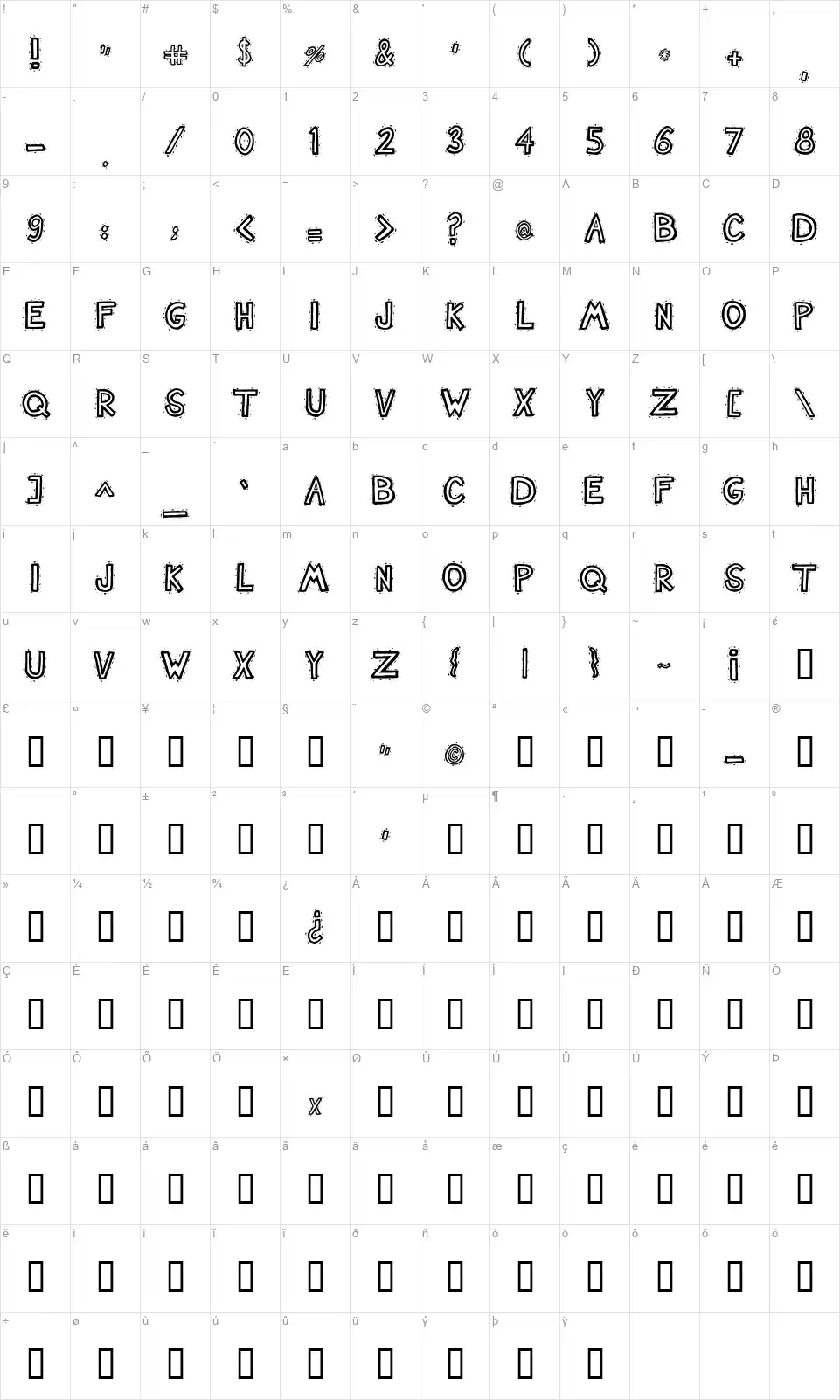 Nash TuckerBluefont character map