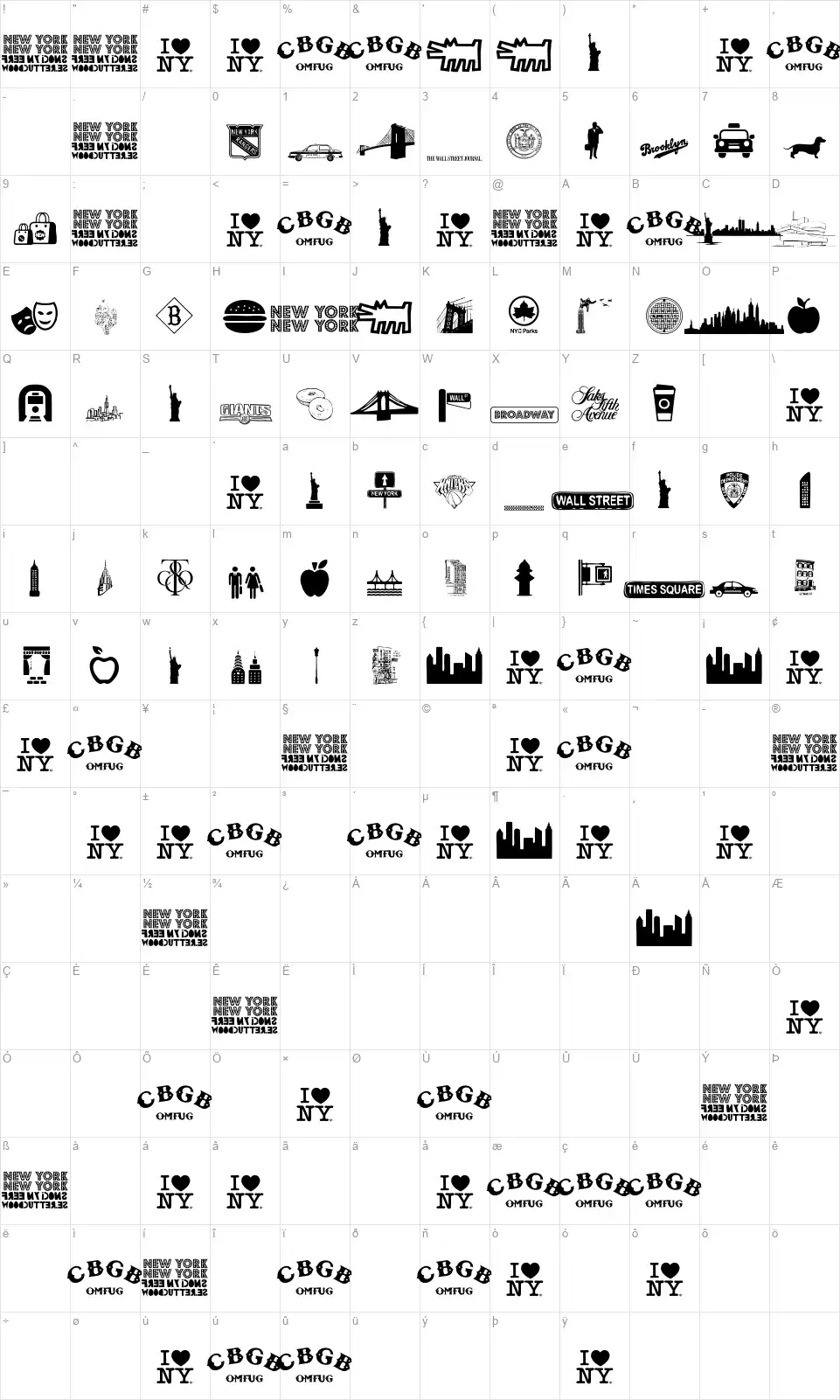 New York, New York 2font character map