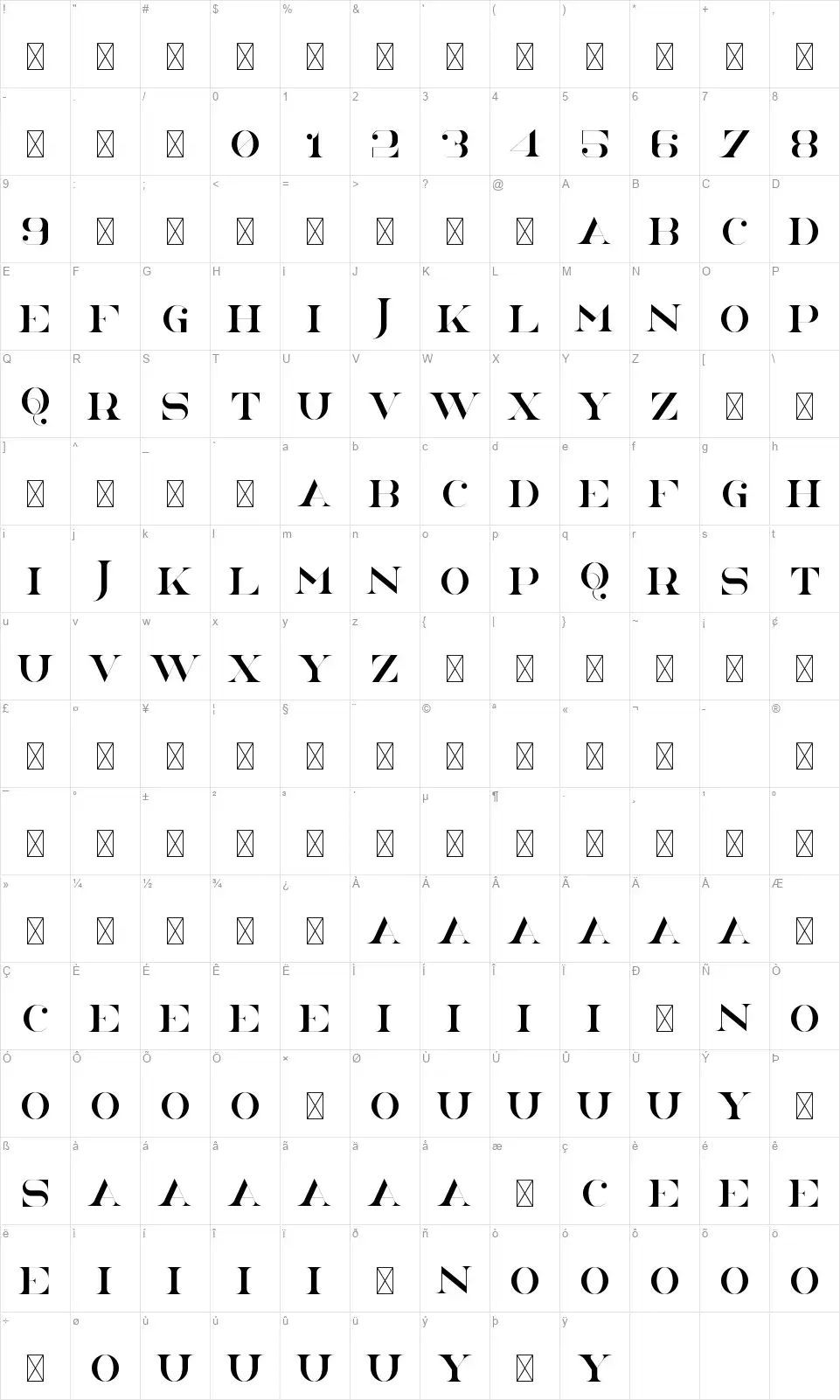 North Eastfont character map