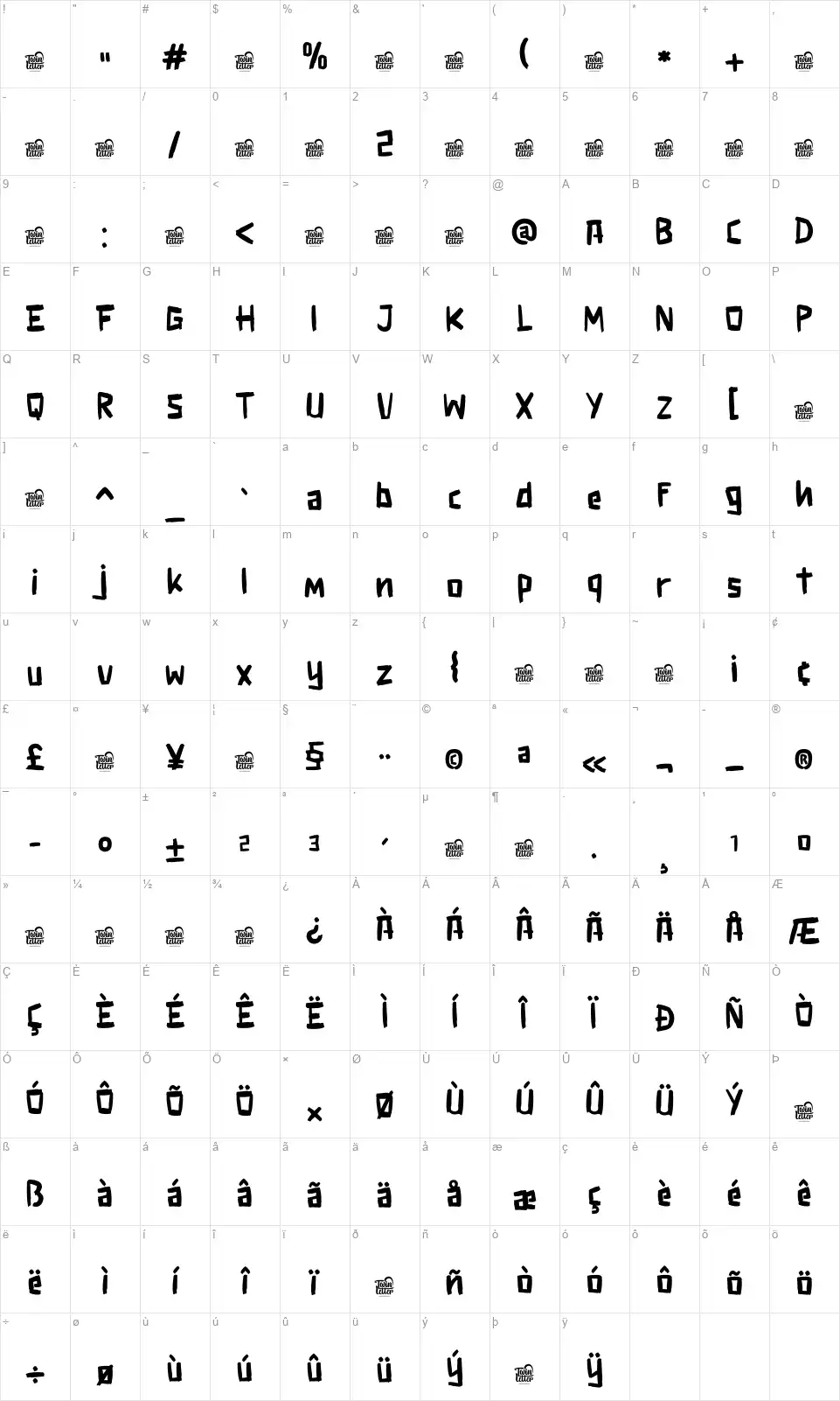 Notha Fokal Karakter haritası Notha Fokalfont character map