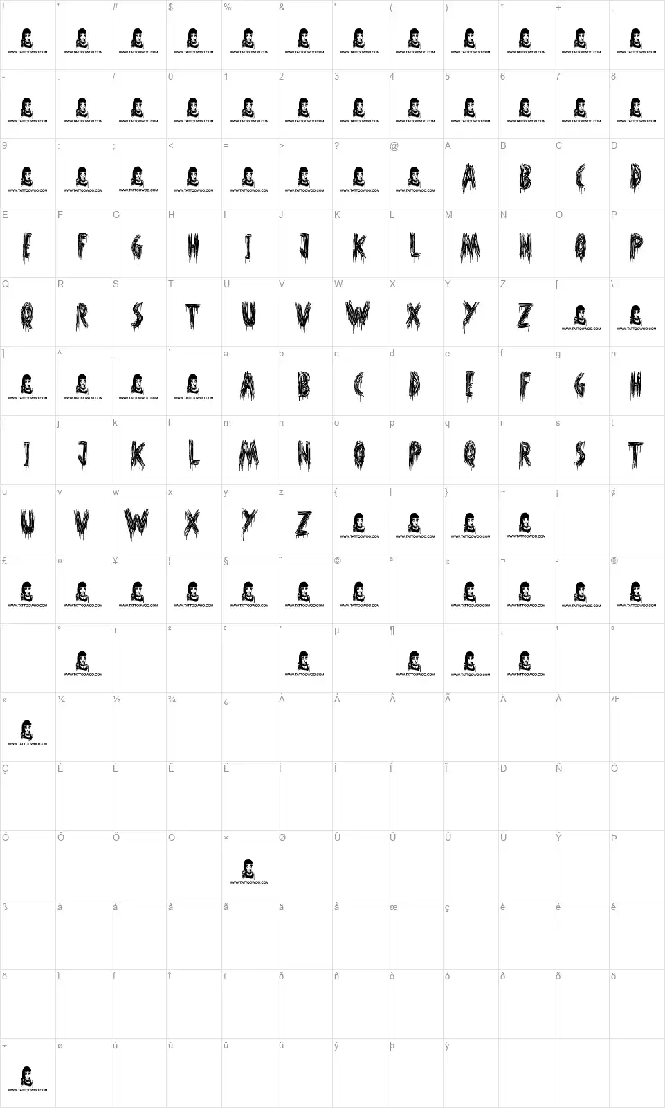 Oh Shitfont character map