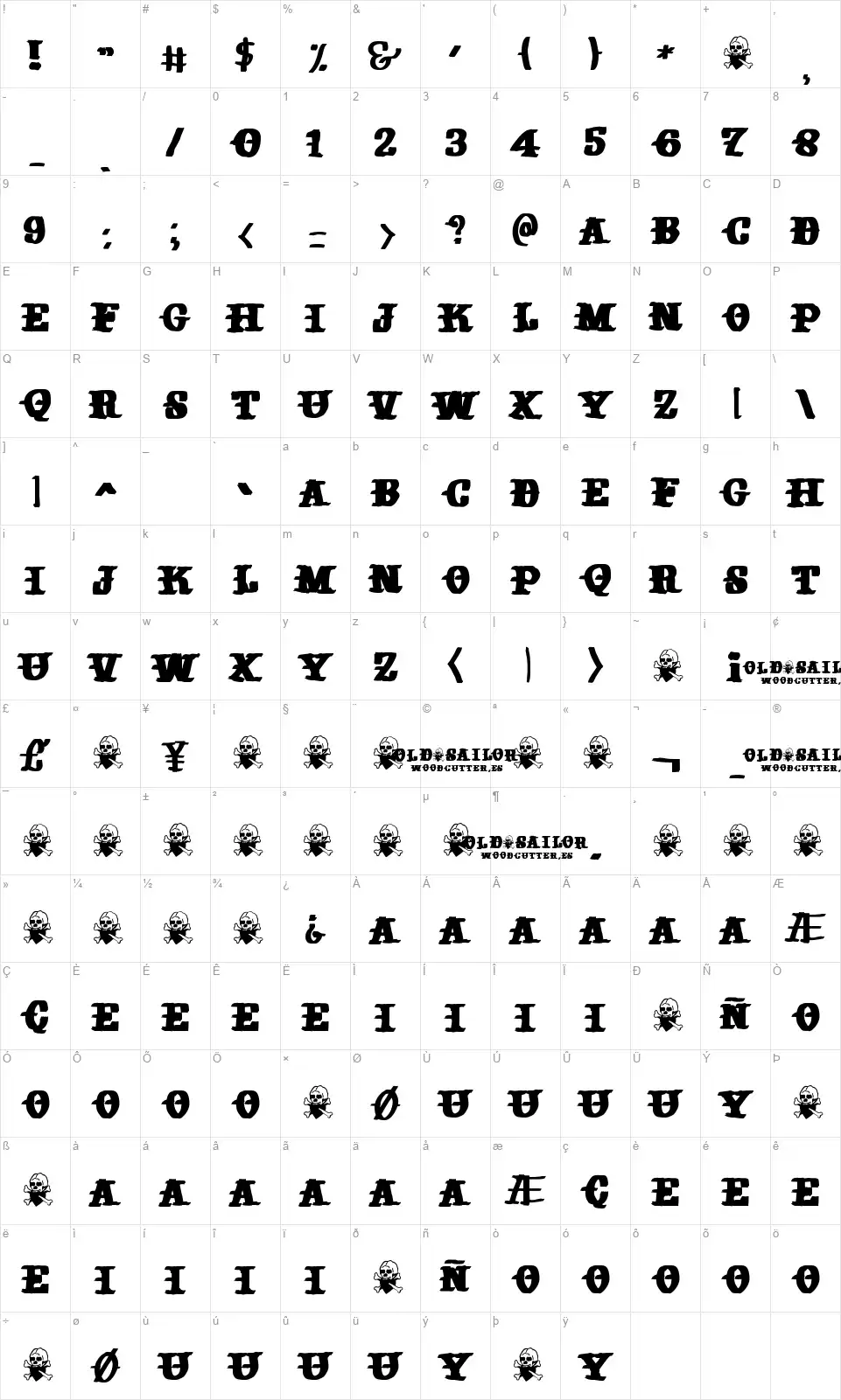 Old Sailorfont character map