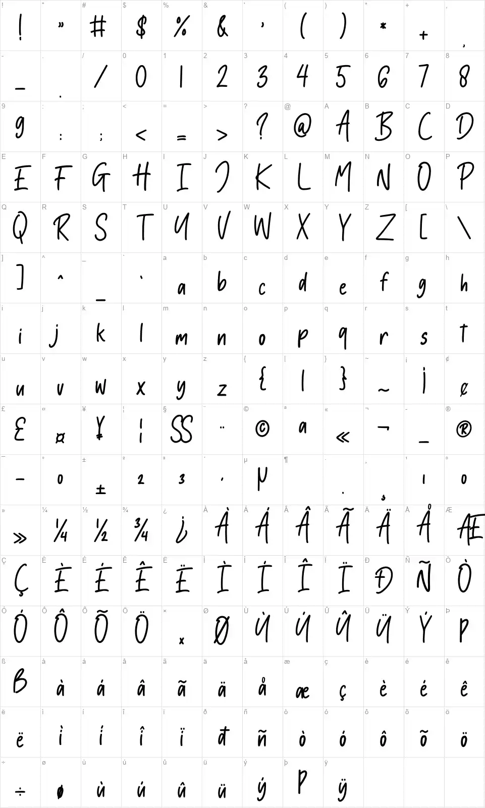 Orange Blossomfont character map