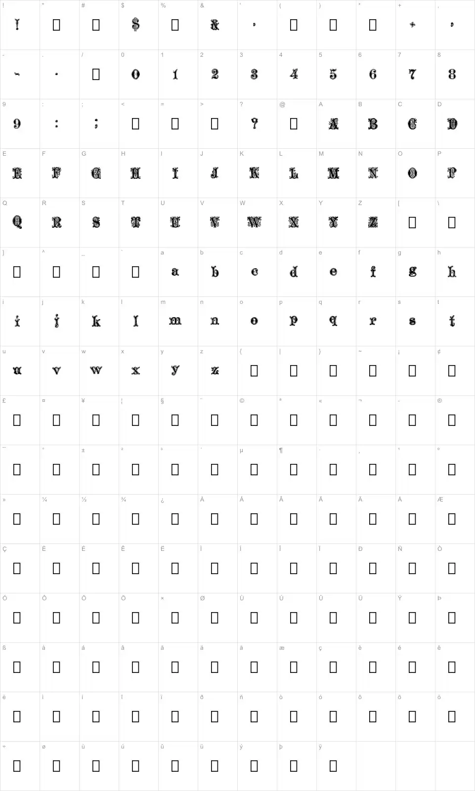 Ornamented, No. 1539 Karakter haritası Ornamented, No. 1539font character map