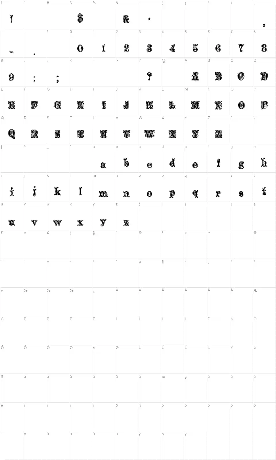 Ornamented, No. 1539 Karakter haritası Ornamented, No. 1539font character map