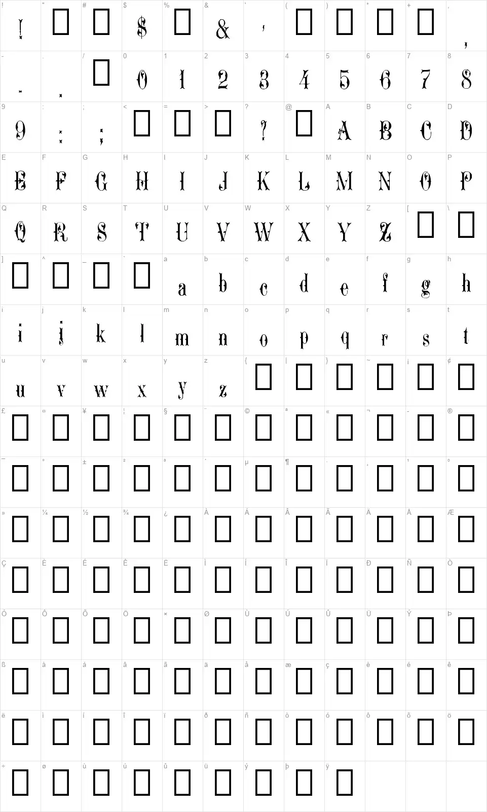 Ornamented, No. 1543 Karakter haritası Ornamented, No. 1543font character map