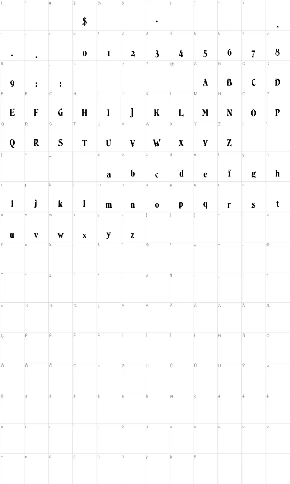 Ornamented, No. 1567 Karakter haritası Ornamented, No. 1567font character map