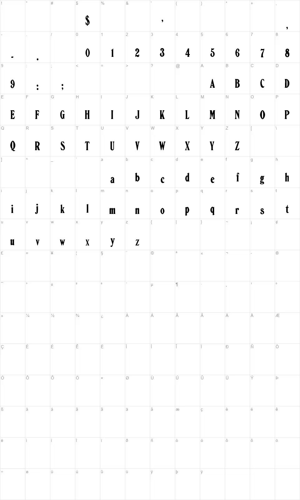 Ornamented, No. 1568 Karakter haritası Ornamented, No. 1568font character map