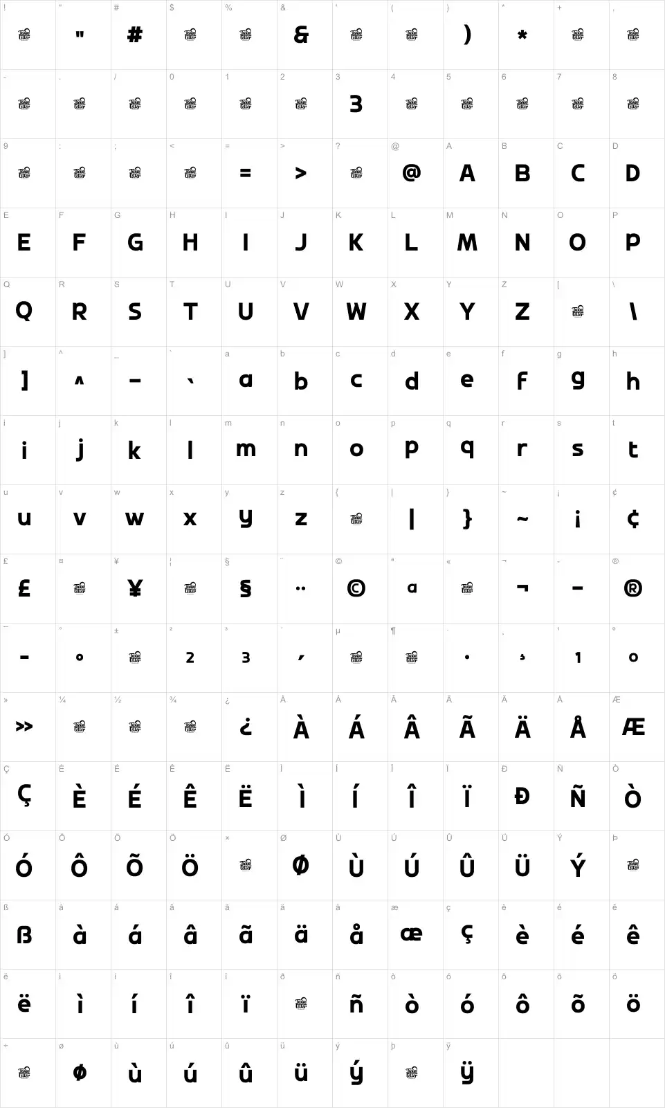 Orogen Crest Karakter haritası Orogen Crestfont character map