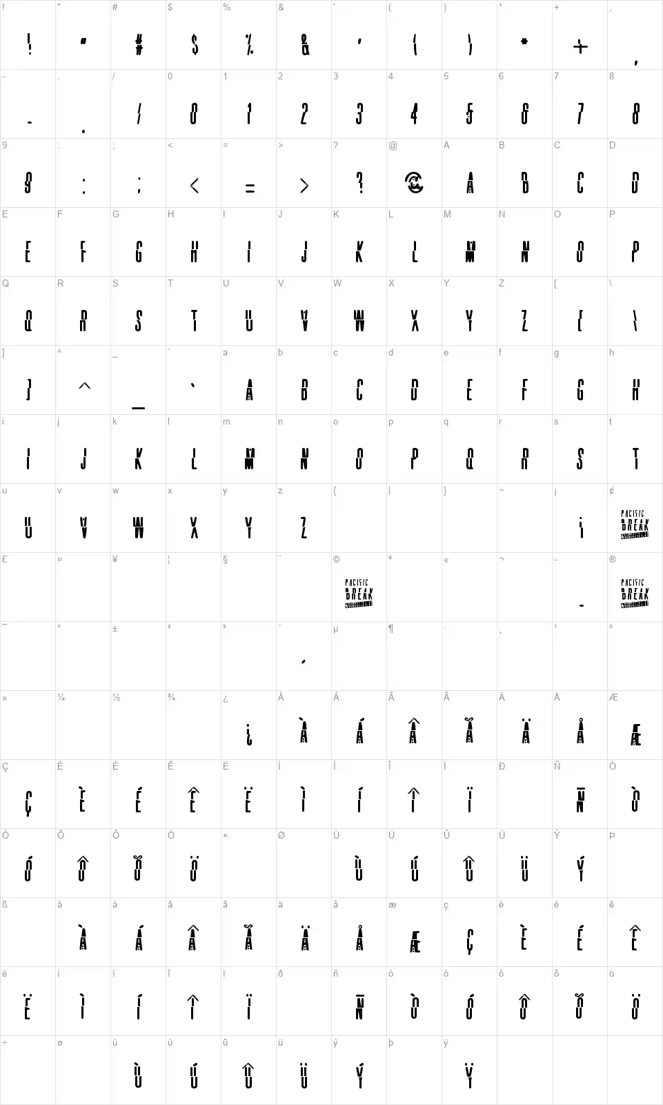 Pacific Breakfont character map