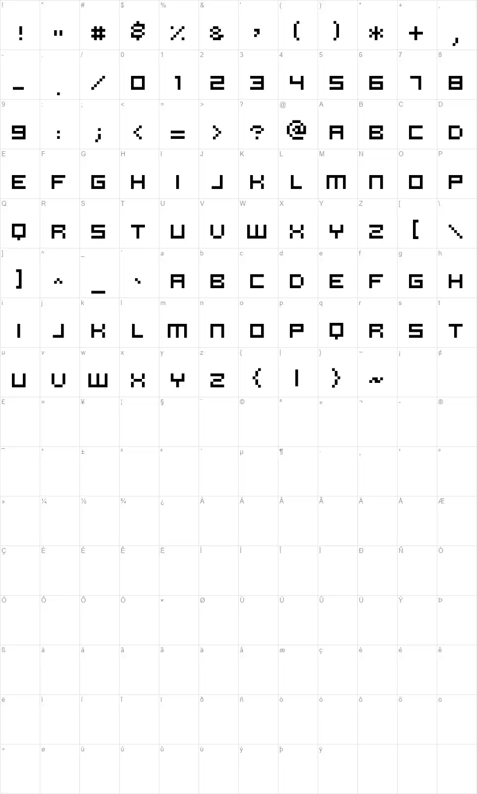 Pannetje 10font character map