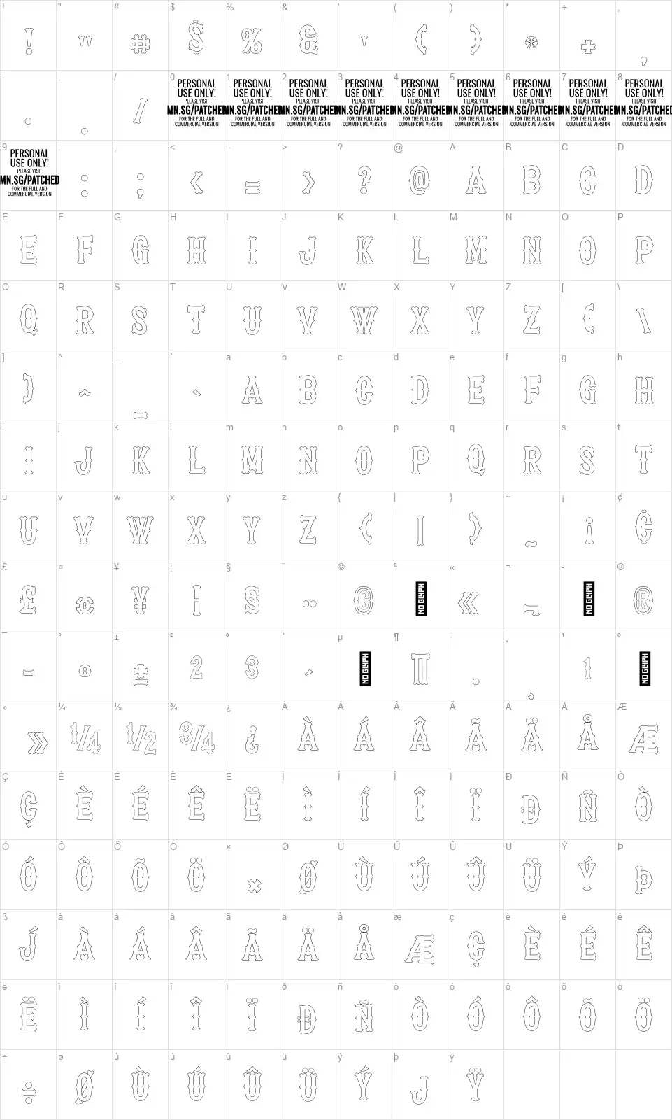 Patched Infont character map