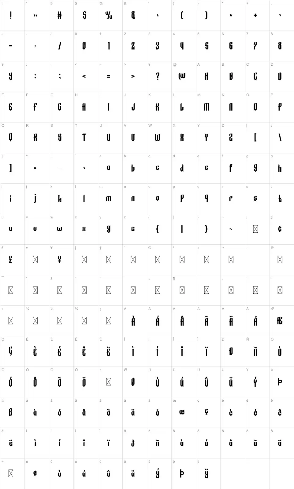 Payaman Karakter haritası Payamanfont character map