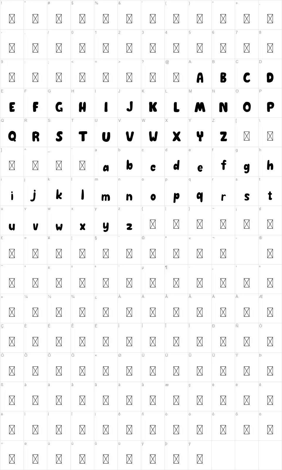 Paymonfont character map