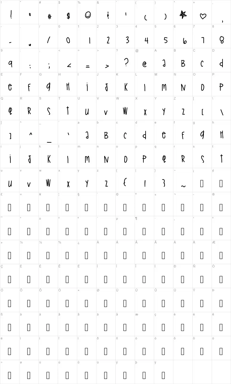 Peach Jamzfont character map