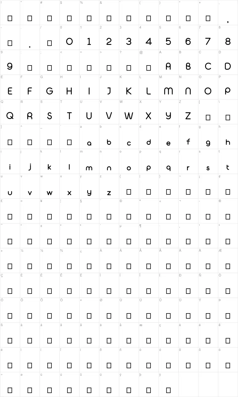 Peasonefont character map