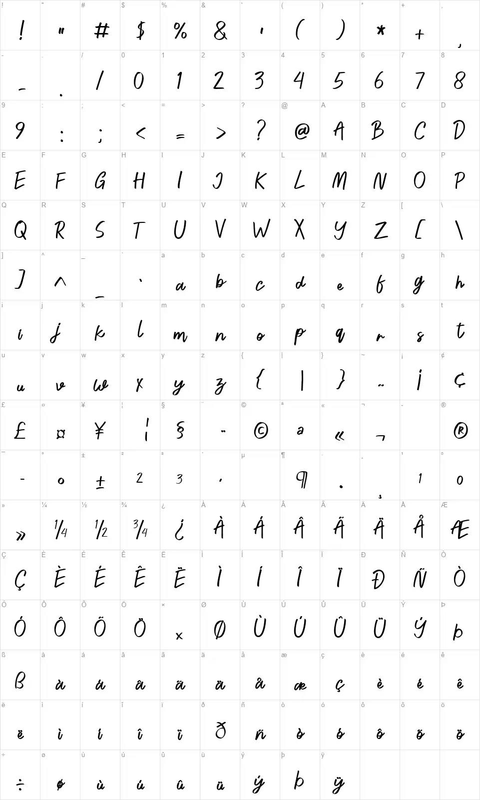 Piledrive Waltsfont character map