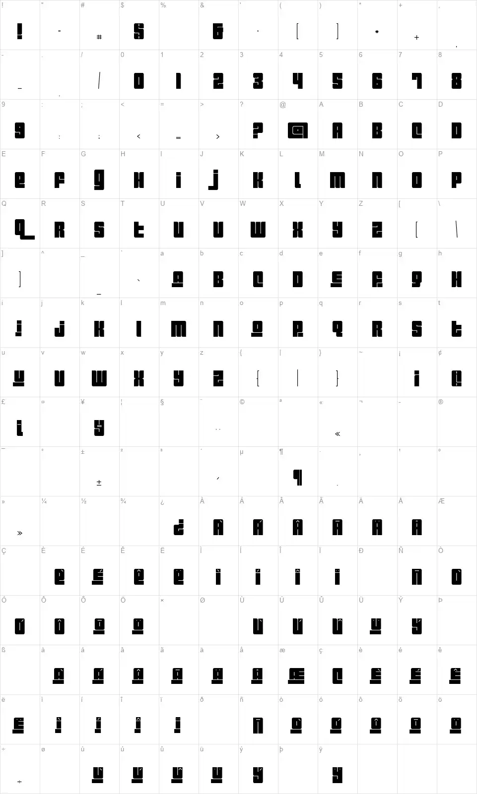 Pincoya Blackfont character map