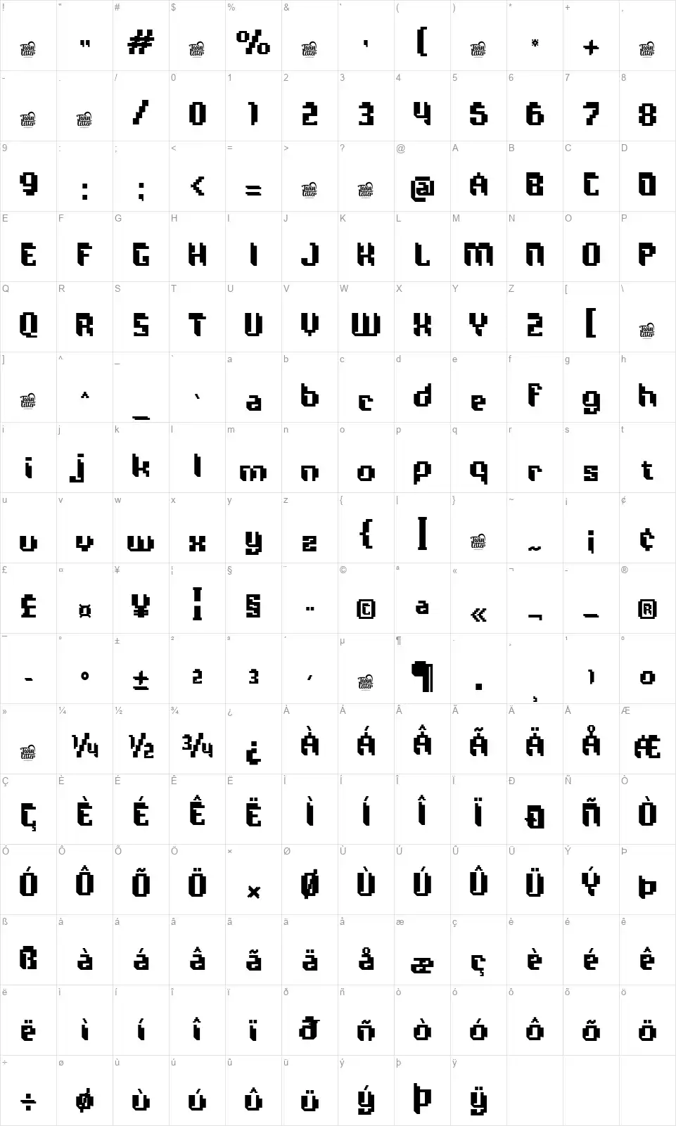 Pixemonfont character map