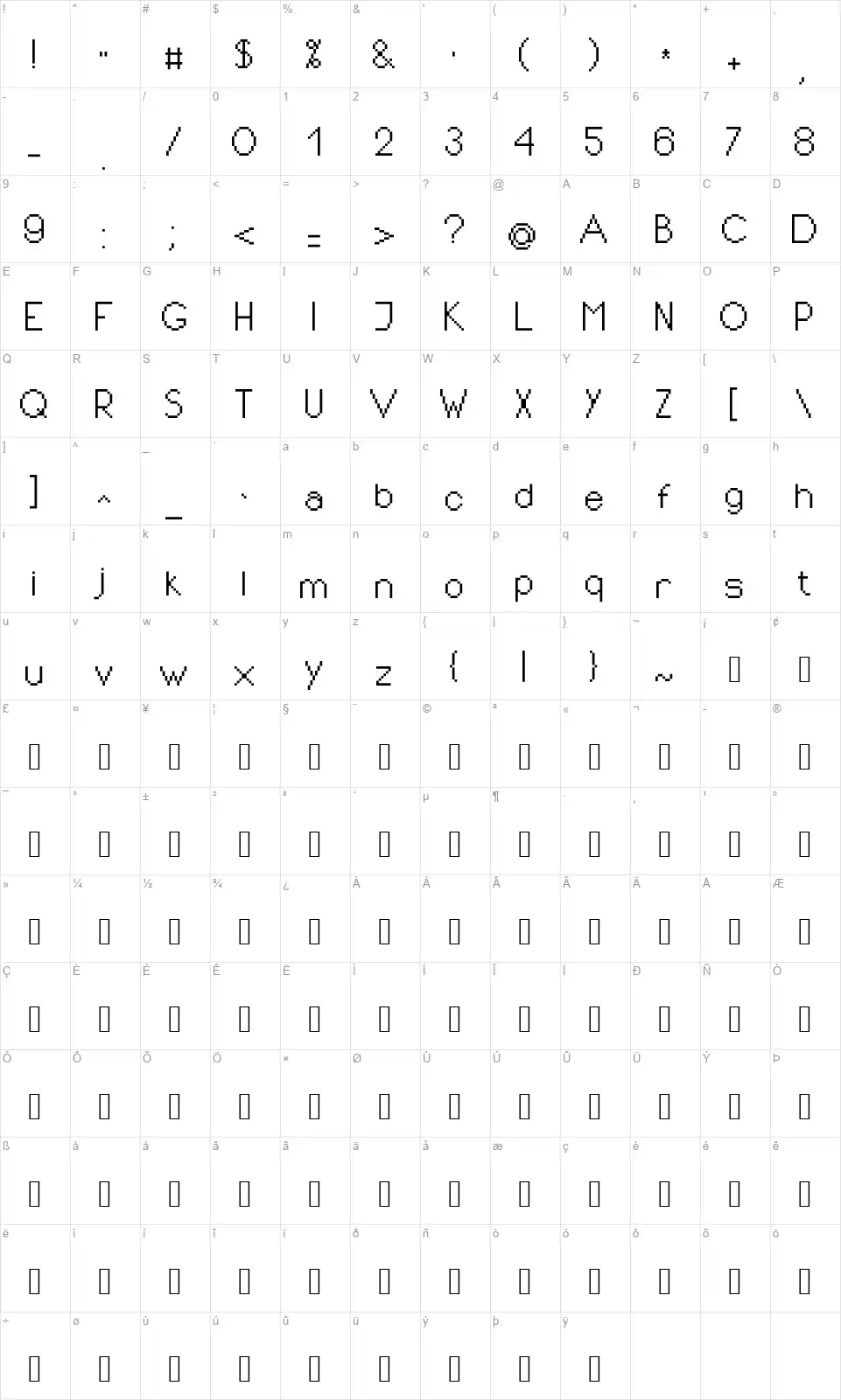 PixIdealfont character map