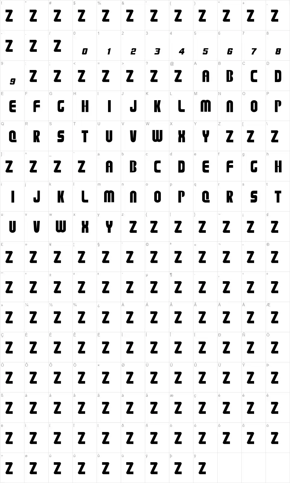 Plationfont character map