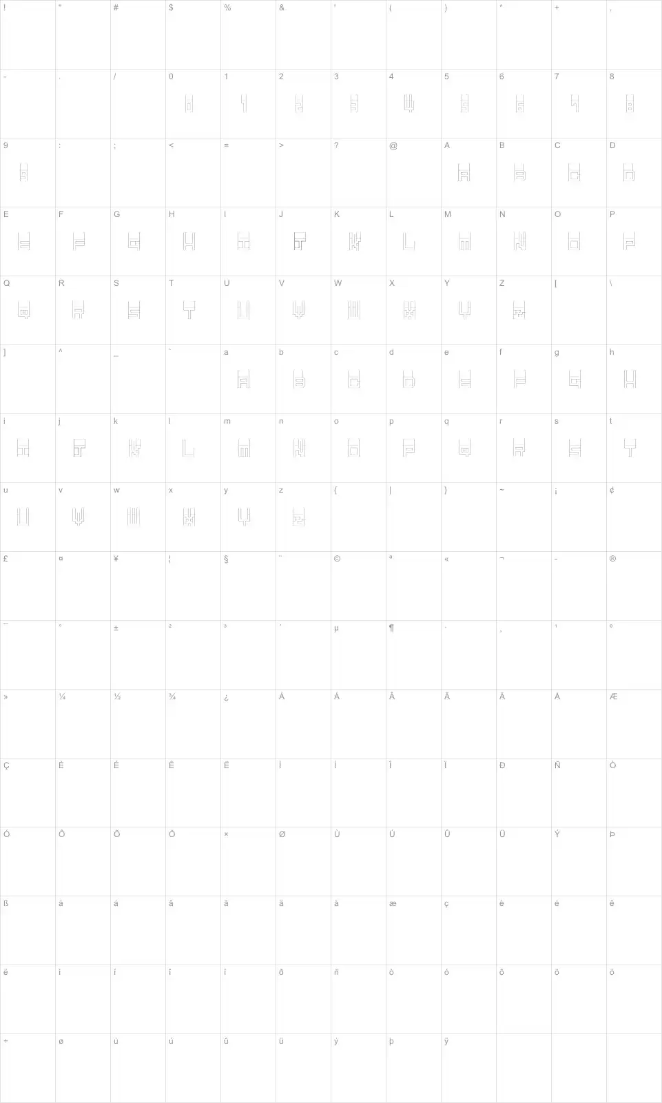 Pop Up Karakter haritası Pop Upfont character map