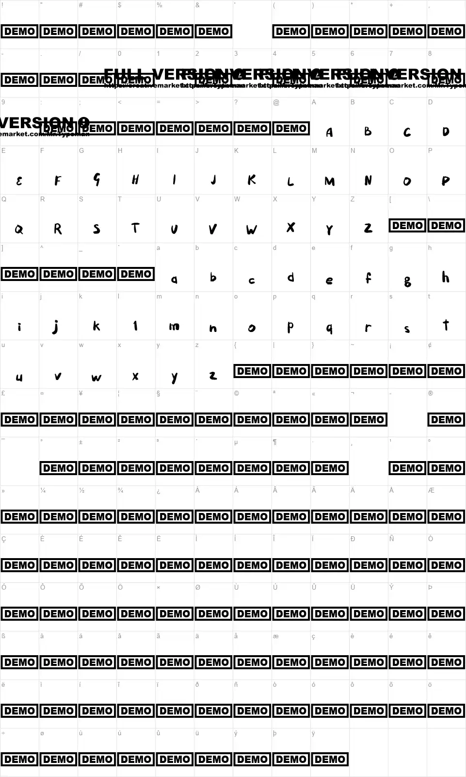Puckipsyfont character map
