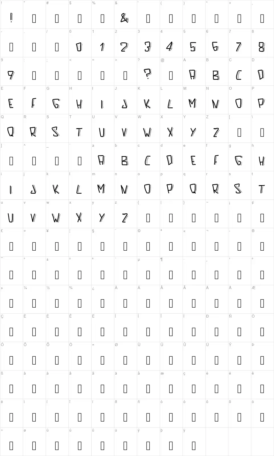 PW Scared Fontfont character map