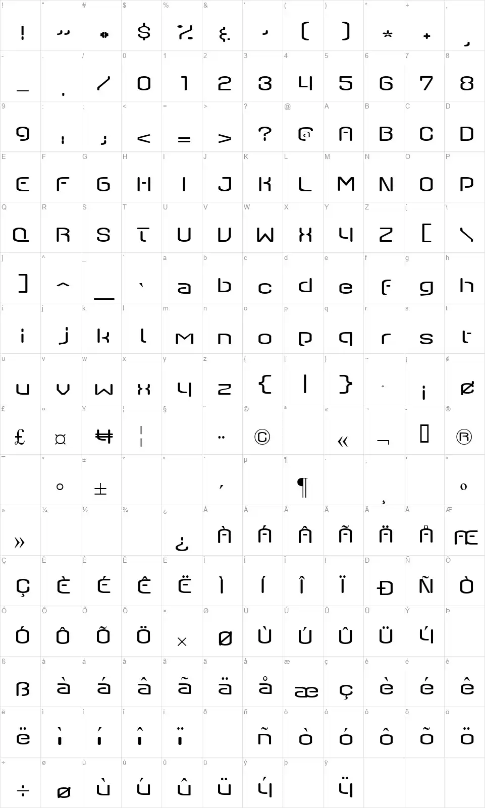 Q-Switch Axfont character map