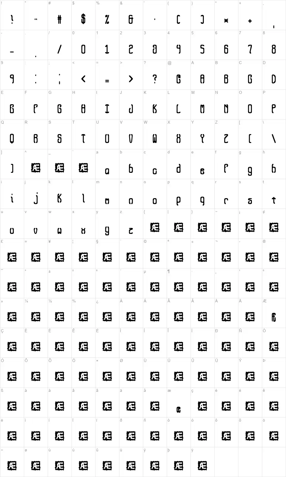 Queasy BRKfont character map