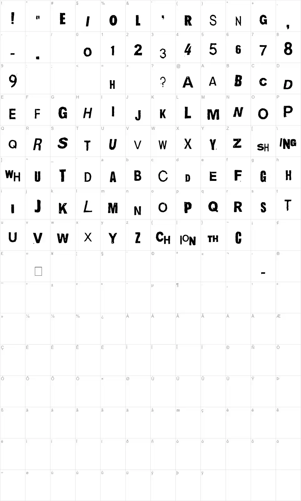 Quick End Jerkfont character map