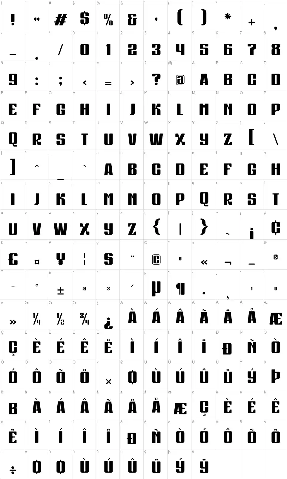 Radio A Treqerfont character map