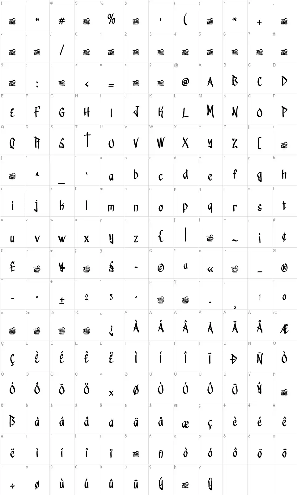 Raimok Skcotercfont character map