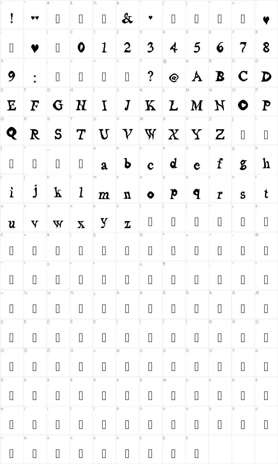 Random At Heartfont character map