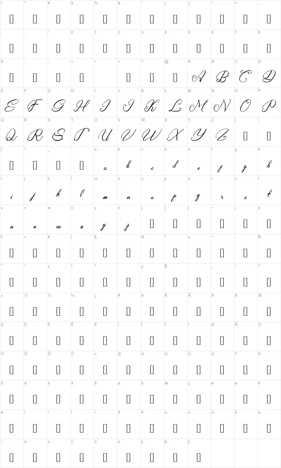 Rasyidinfont character map