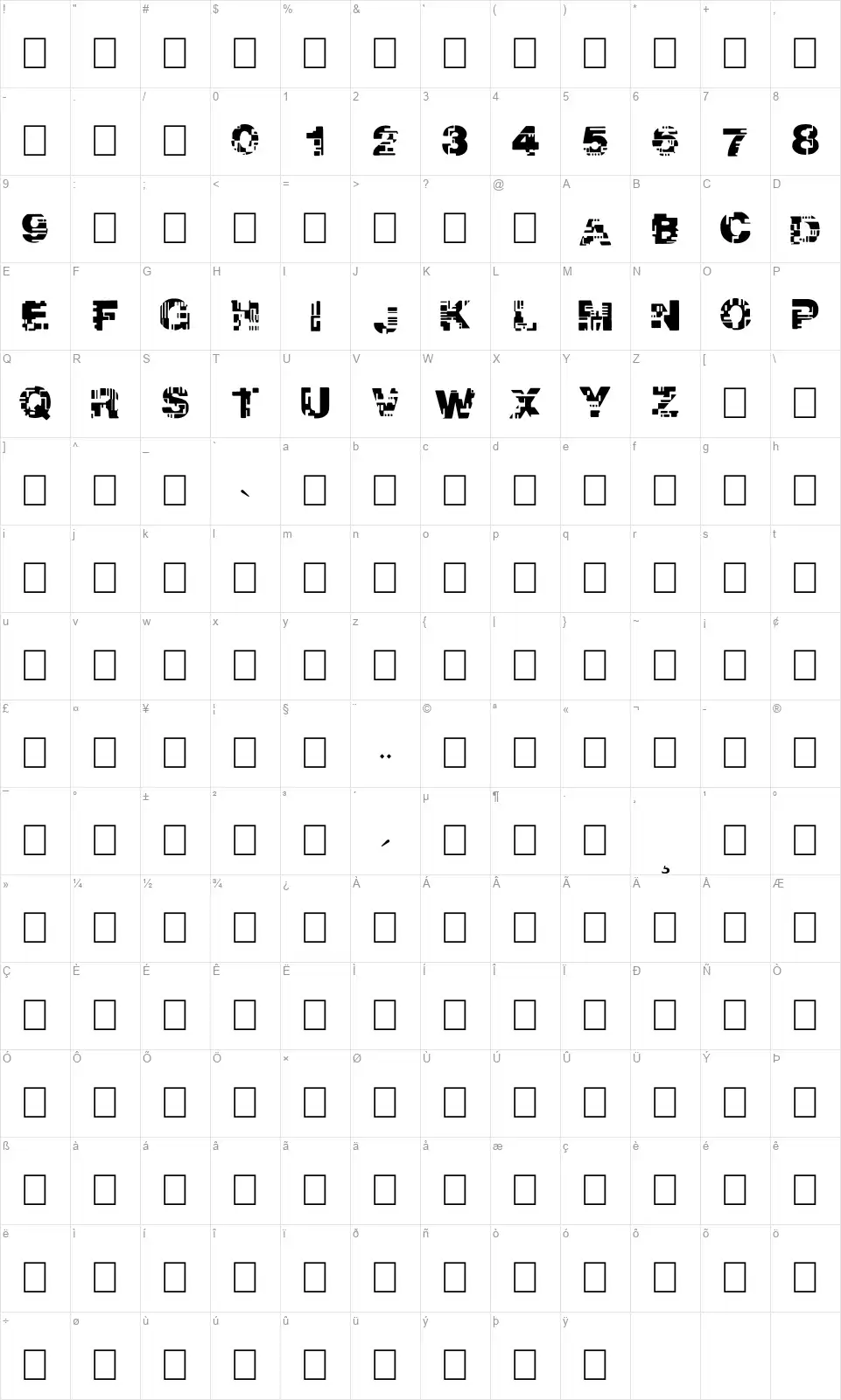 Real Tekfont character map
