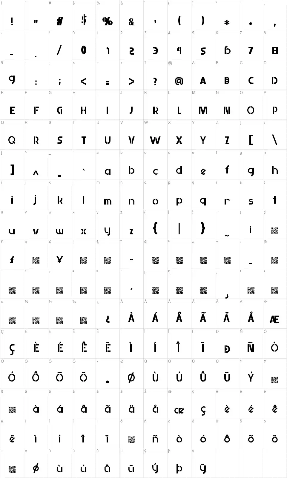 Retailisticfont character map