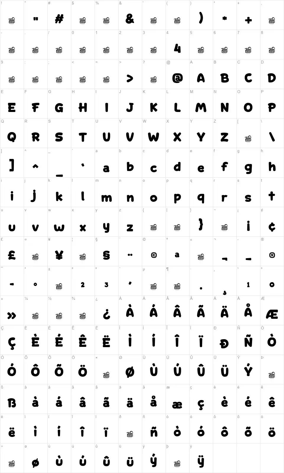 Rex Chandela Karakter haritası Rex Chandelafont character map