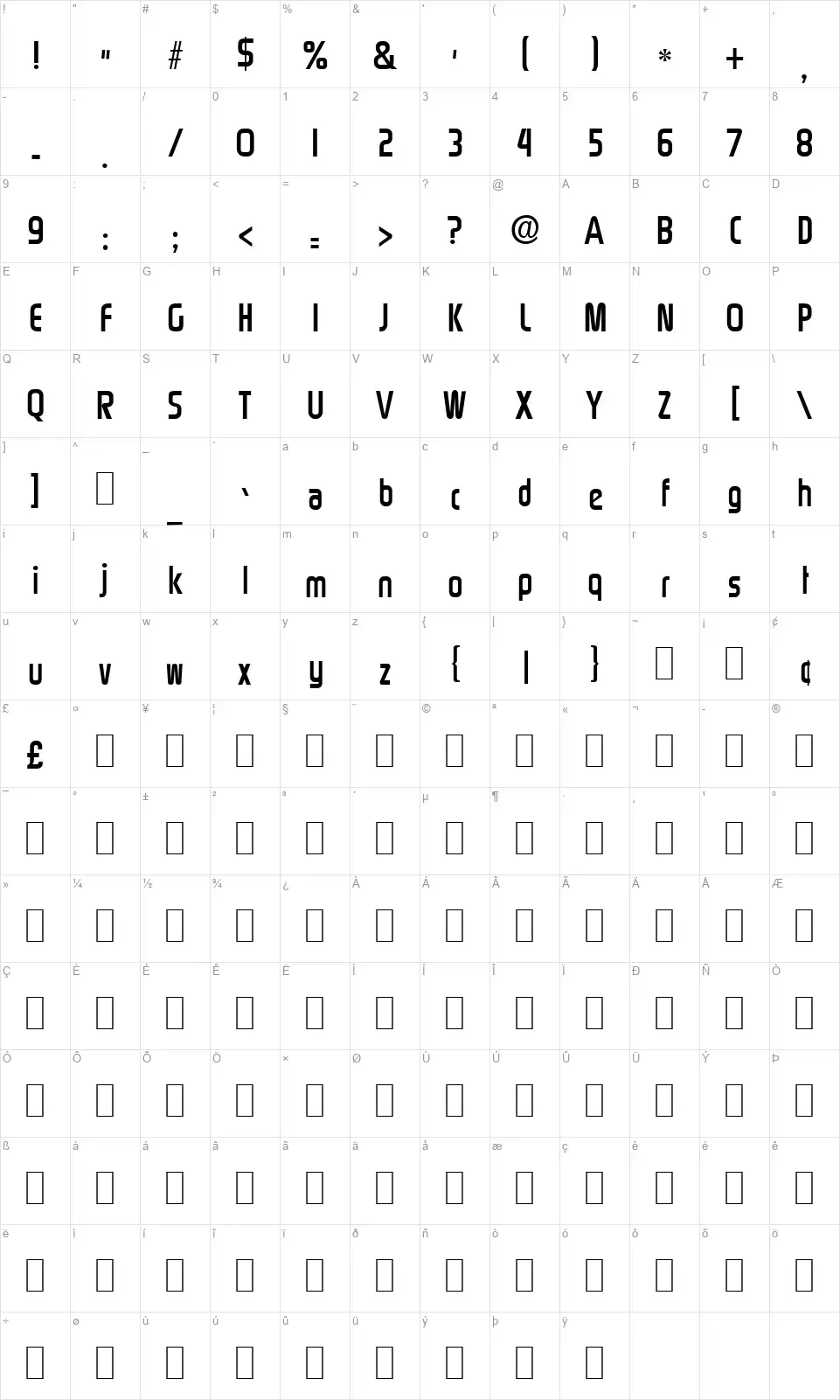 Rinehartfont character map
