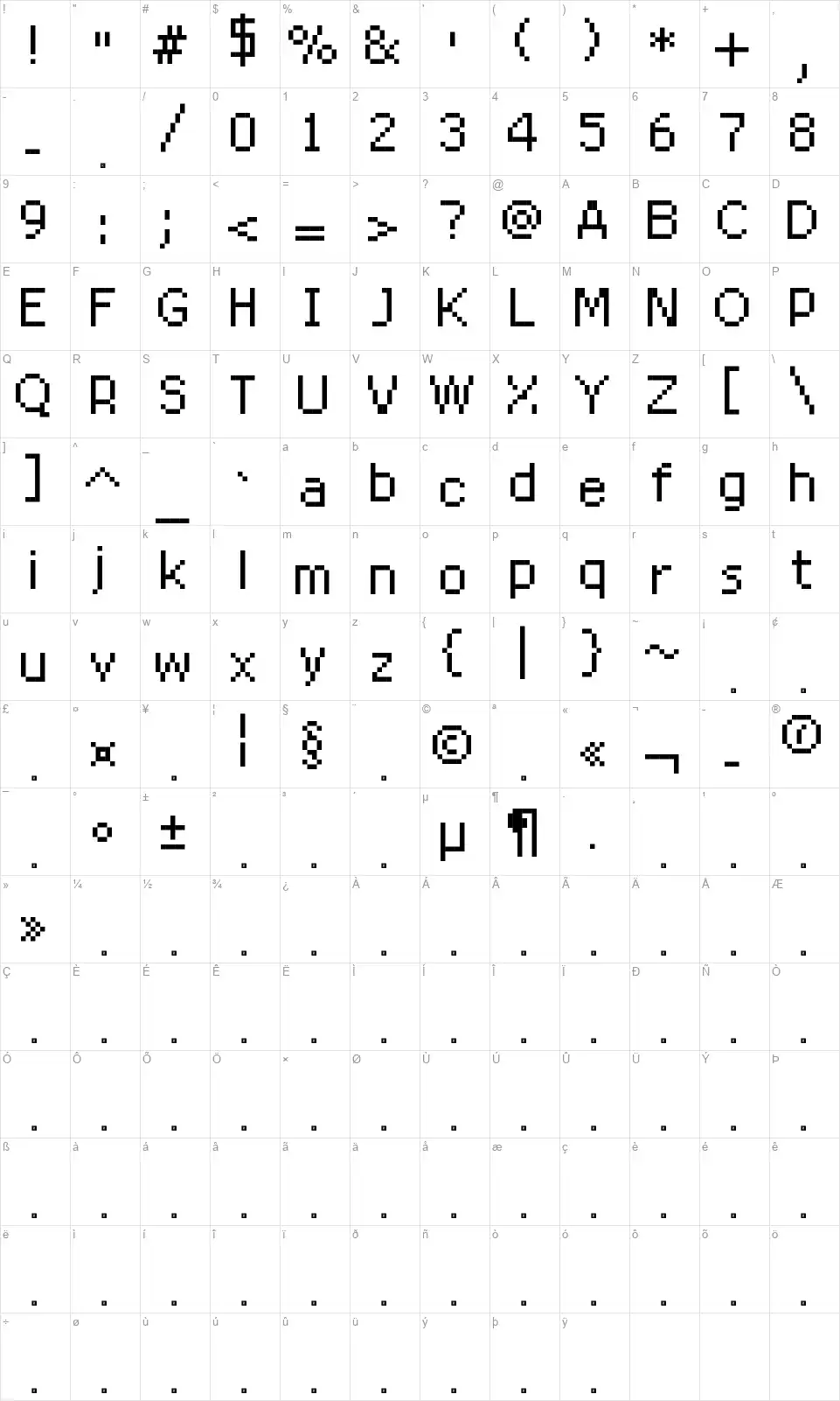 Rittswood RedStarfont character map