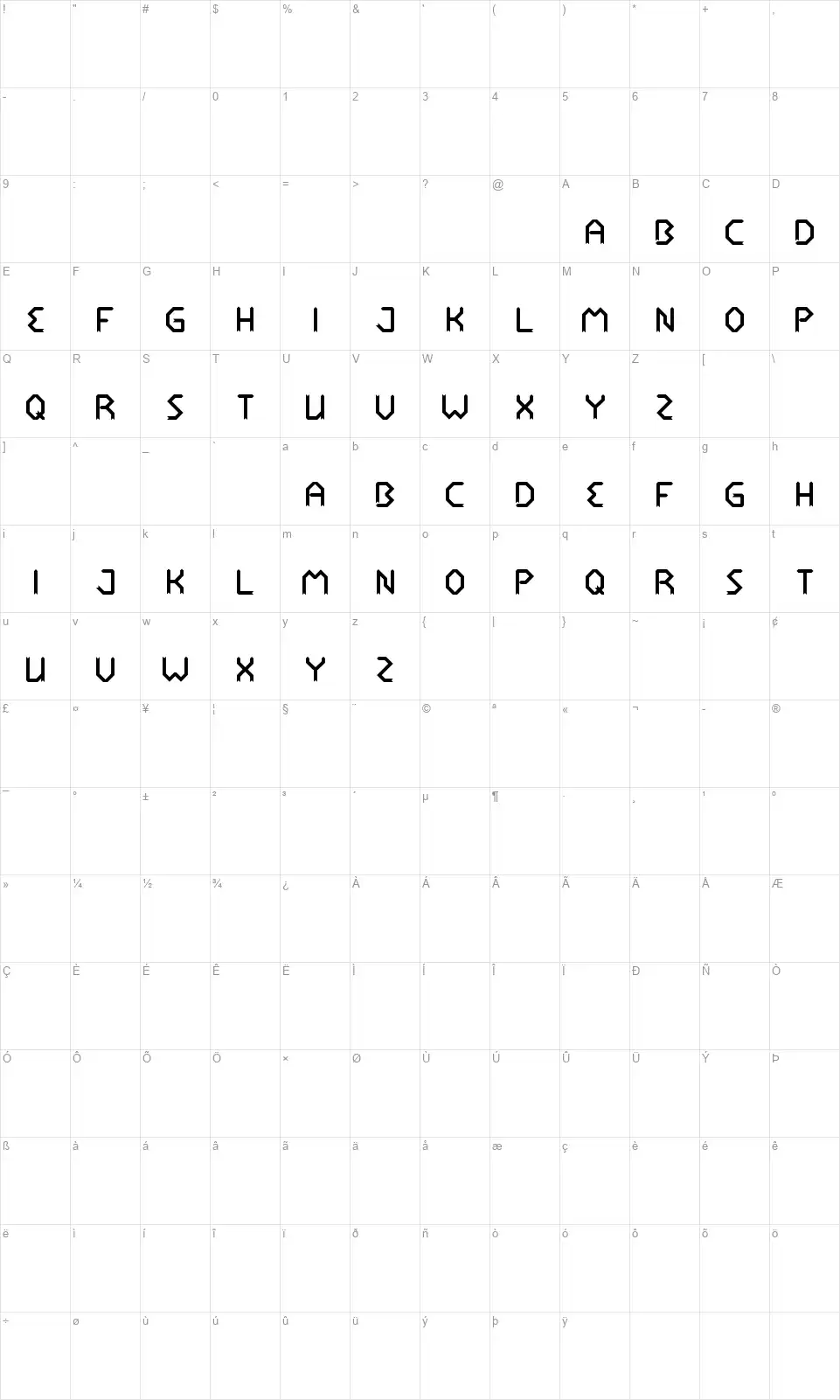 Rocket Brothersfont character map